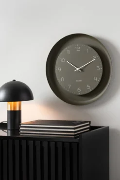 Wall clock Dual Disc metal moss green