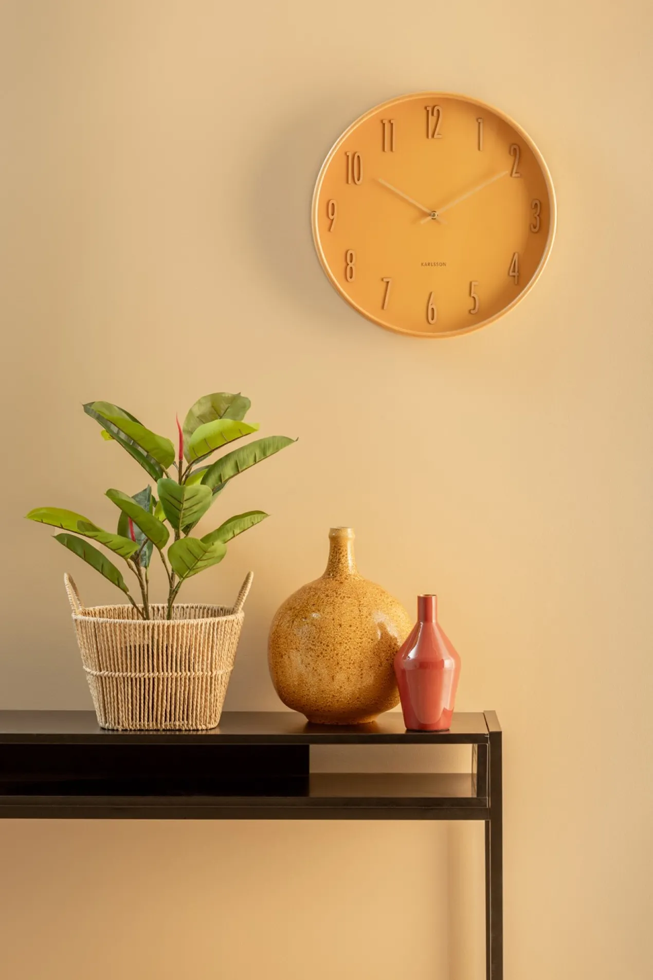 Wall clock Gracil wood ochre yellow