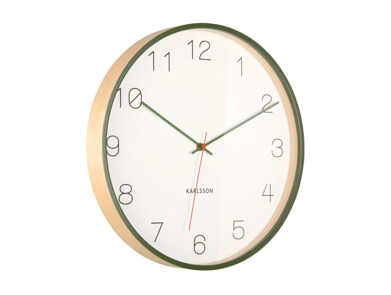 Wall clock Joy wood w. dark green accents
