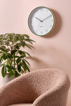 Wall clock Joy wood w. dark green accents