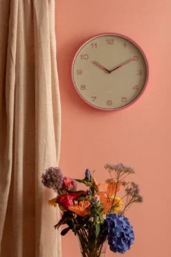 Wall clock Lined Numbers bright pink