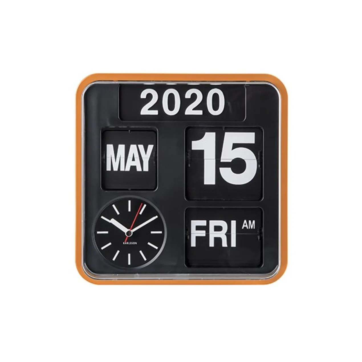 Wall clock Mini Flip orange casing, black dial