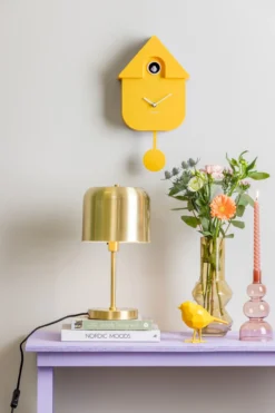 Wall clock Modern Cuckoo ABS bright yellow