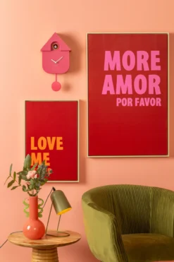 Wall clock Modern Cuckoo ABS bright pink