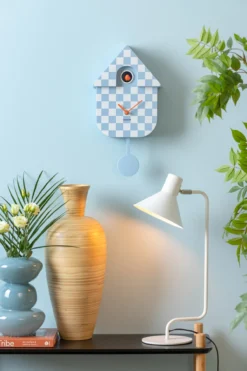 Wall clock Modern Cuckoo checker ABS soft blue