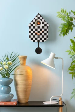 Wall clock Modern Cuckoo checker ABS soft blue