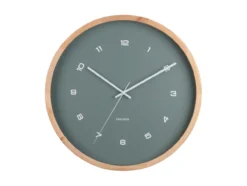 Wall clock Modesta light wood jungle green