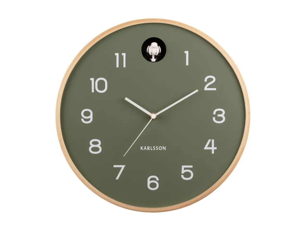 Wall clock Natural Cuckoo birch wood jungle green
