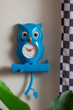 Wall clock Owl pendulum ABS bright blue
