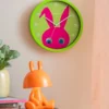 Wall clock Peekaboo Bunny dark green