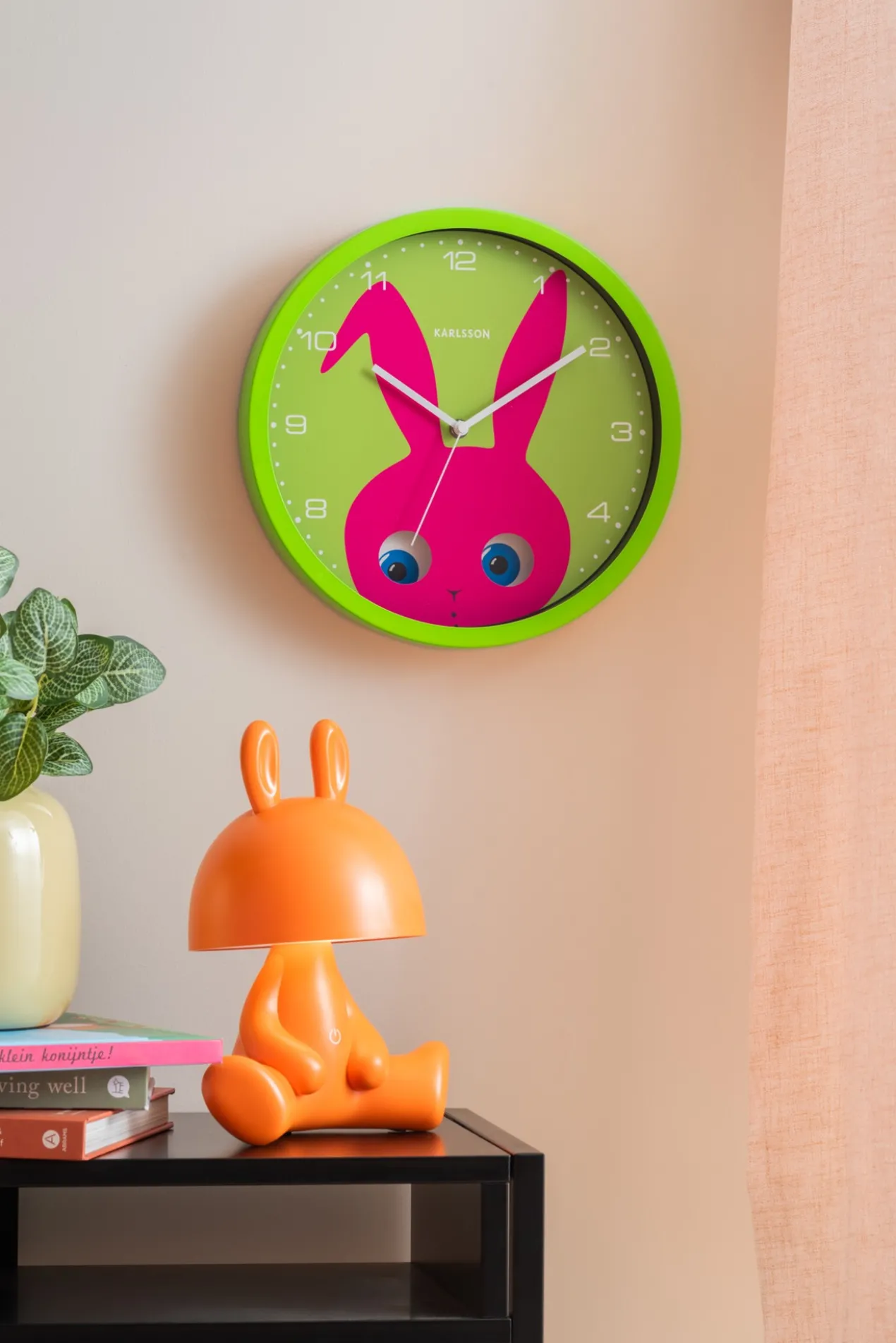 Wall clock Peekaboo Bunny dark green