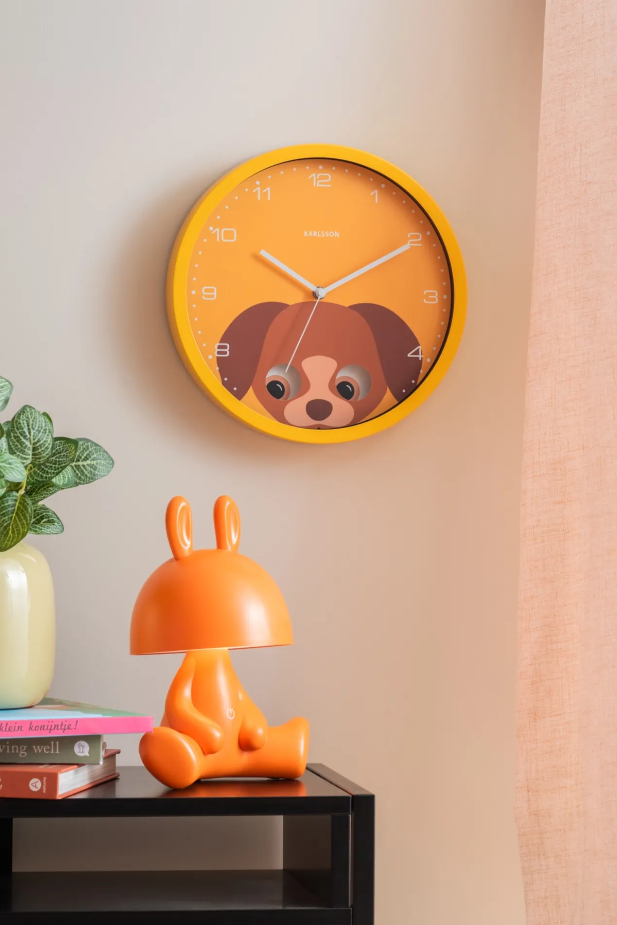 Wall clock Peekaboo Bunny dark green
