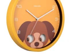 Wall clock Peekaboo Dog yellow