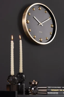 Wall clock Shiny Dots black w. gold