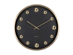 Wall clock Shiny Dots black w. gold