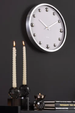 Wall clock Shiny Dots white w. silver