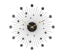 Wall clock Sunburst crystal black large