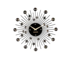 Wall clock Sunburst crystal black medium