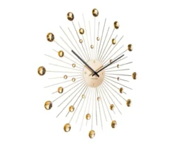 Wall clock Sunburst crystal gold large
