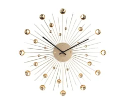 Wall clock Sunburst crystal gold large