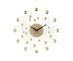 Wall clock Sunburst crystal gold medium