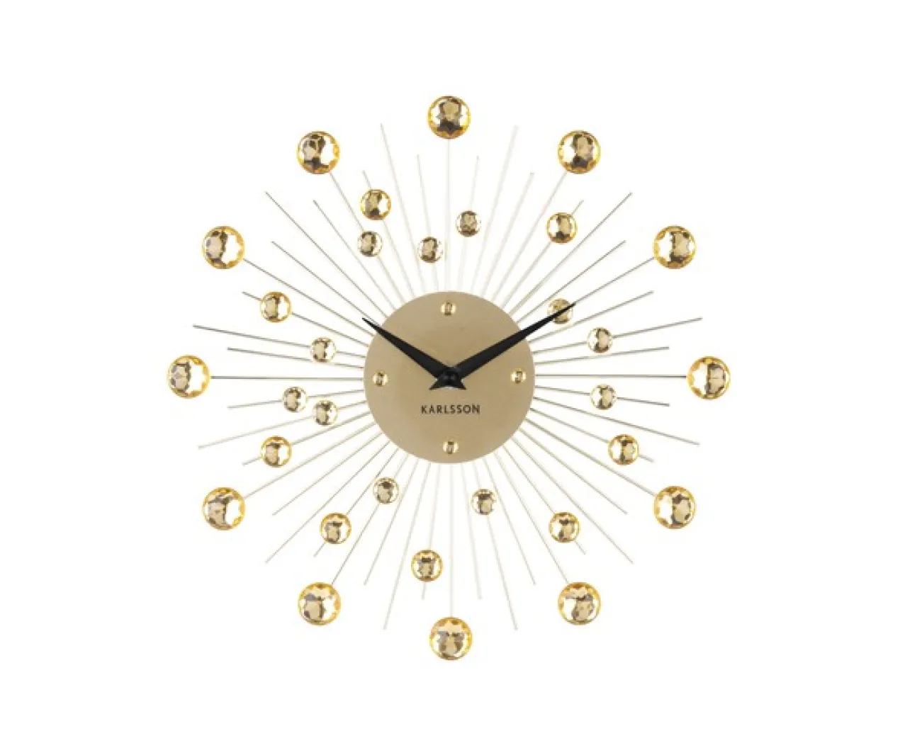 Wall clock Sunburst crystal gold medium