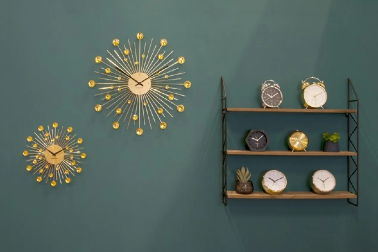 Wall clock Sunburst crystal gold medium