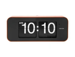 Wall clock Wide Flip orange casing, black dial