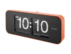 Wall clock Wide Flip orange casing, black dial
