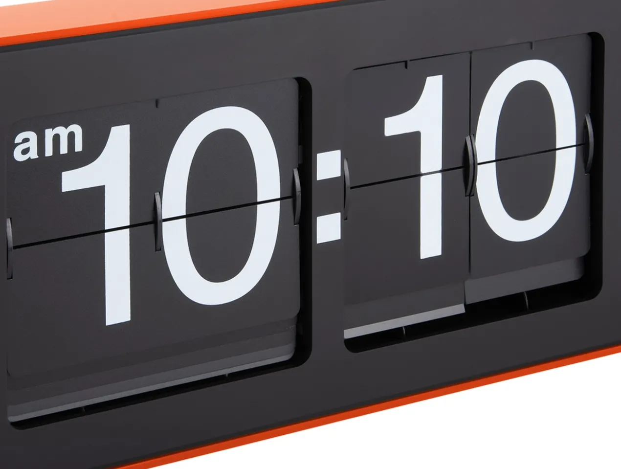Wall clock Wide Flip orange casing, black dial