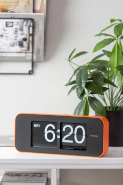 Wall clock Wide Flip white casing, black dial