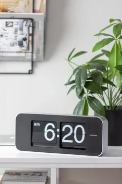 Wall clock Wide Flip white casing, black dial