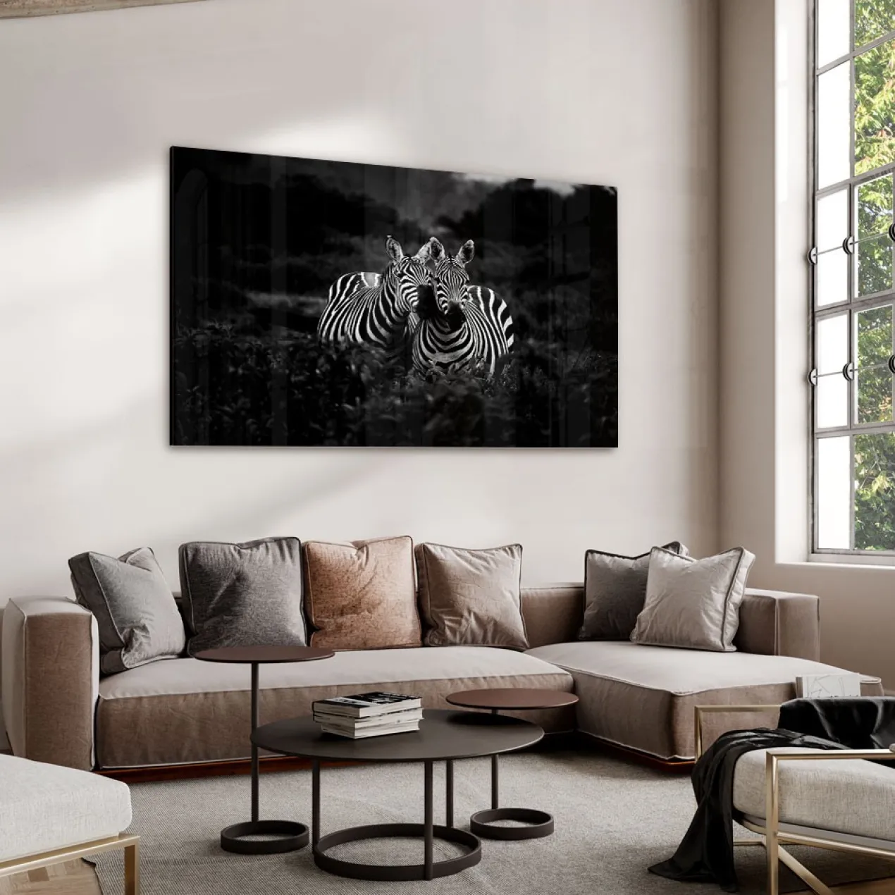 Walljar acrylglas schilderij - Two Zebras Nuzzling Acrylglas schilderij - 120 x 180 cm