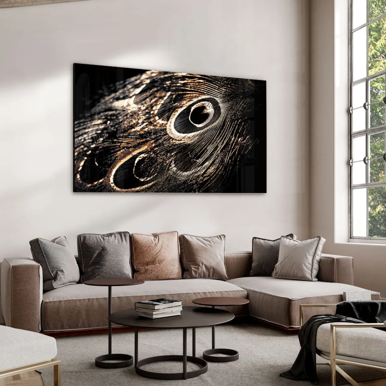 Walljar acrylglas schilderij - Peacock Feathers Acrylglas schilderij - 70 x 100 cm