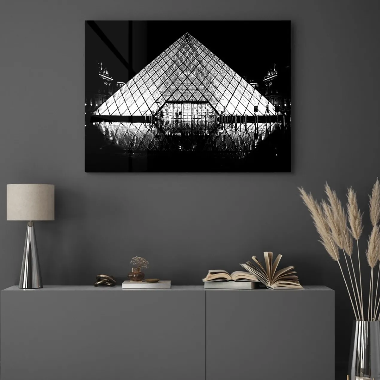 Walljar acrylglas schilderij - Louvre Frontview Acrylglas schilderij - 150 x 225 cm