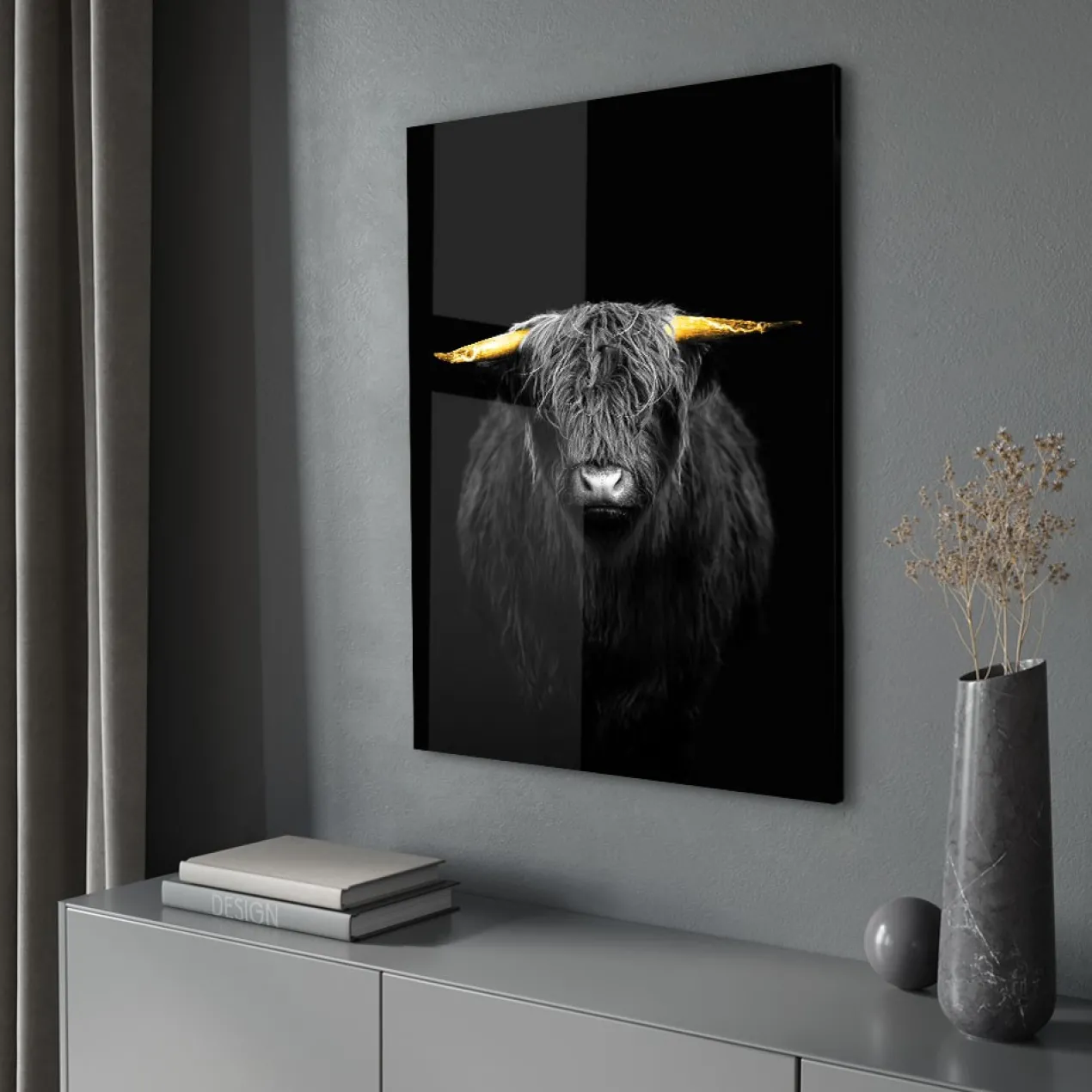 Walljar acrylglas schilderij - Gold Ox Horns Acrylglas schilderij - 70 x 100 cm