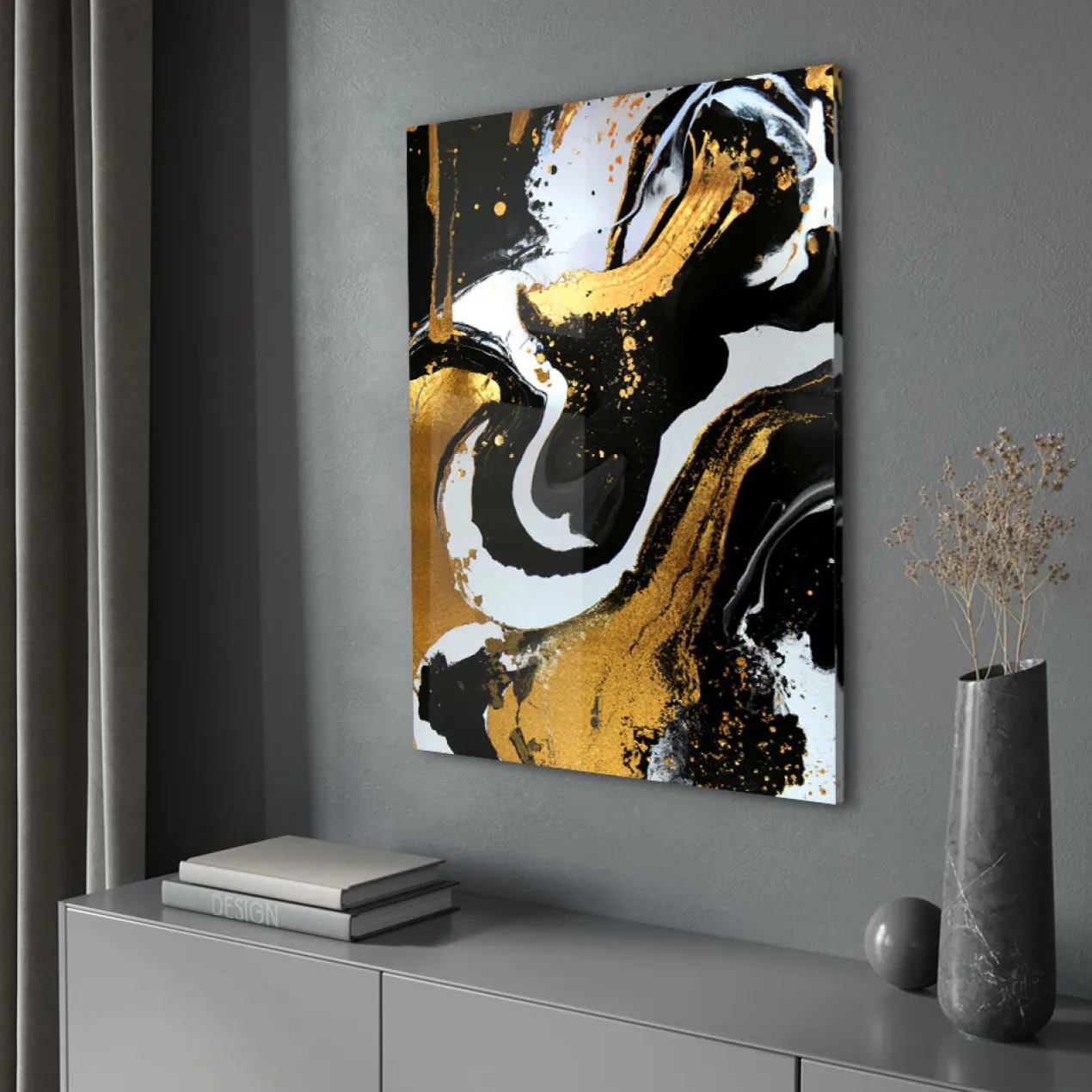 Walljar acrylglas schilderij - Golden Strokes Acrylglas schilderij - 70 x 100 cm