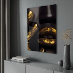 Walljar acrylglas schilderij - Golden Lips Acrylglas schilderij - 80 x 120 cm