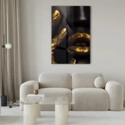 Walljar acrylglas schilderij - Golden Lips Acrylglas schilderij - 120 x 180 cm