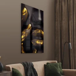 Walljar acrylglas schilderij - Golden Lips Acrylglas schilderij - 120 x 180 cm