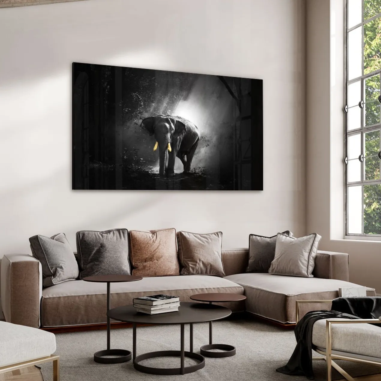 Walljar acrylglas schilderij - Golden Elephant Acrylglas schilderij - 120 x 180 cm