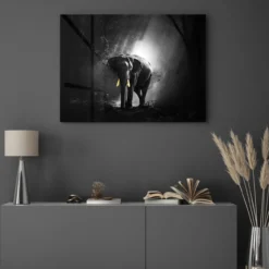 Walljar acrylglas schilderij - Golden Elephant Acrylglas schilderij - 120 x 180 cm