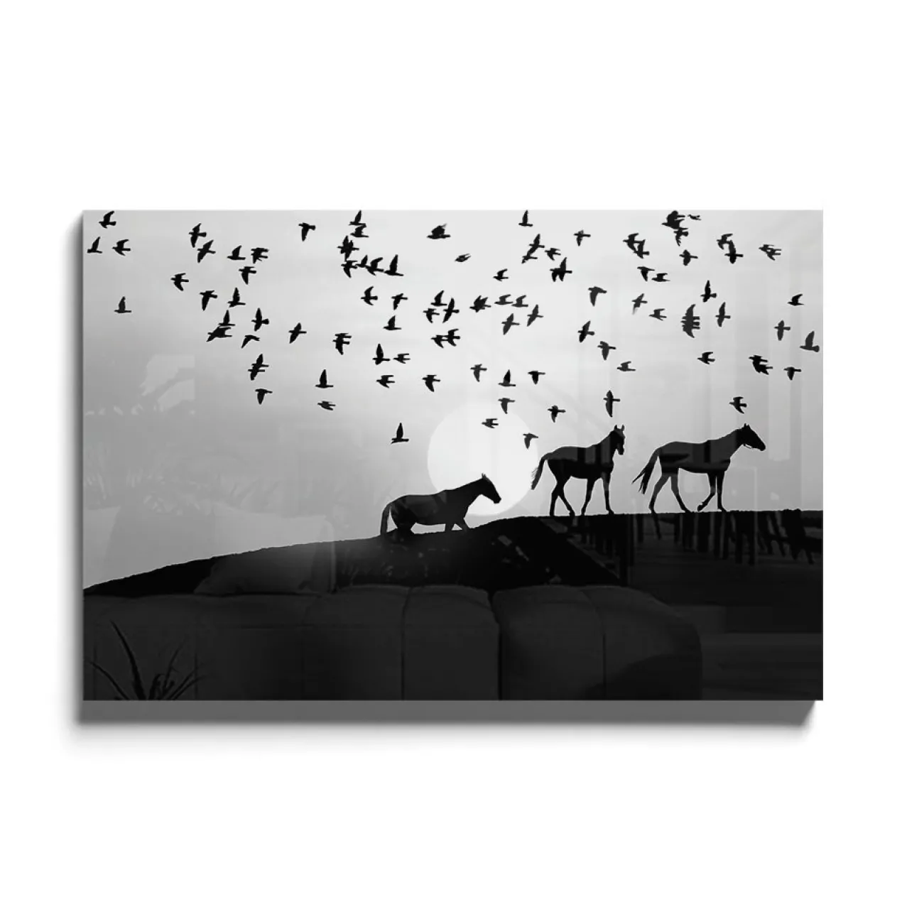 Walljar acrylglas schilderij - Distant Horses Acrylglas schilderij - 120 x 180 cm