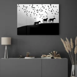 Walljar acrylglas schilderij - Distant Horses Acrylglas schilderij - 120 x 180 cm