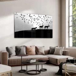 Walljar acrylglas schilderij - Distant Horses Acrylglas schilderij - 150 x 225 cm