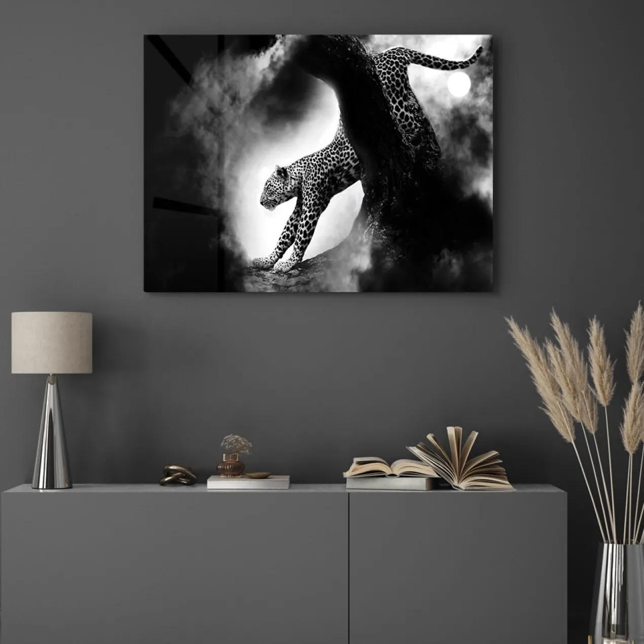 Walljar acrylglas schilderij - Crouching Panther Acrylglas schilderij - 80 x 120 cm