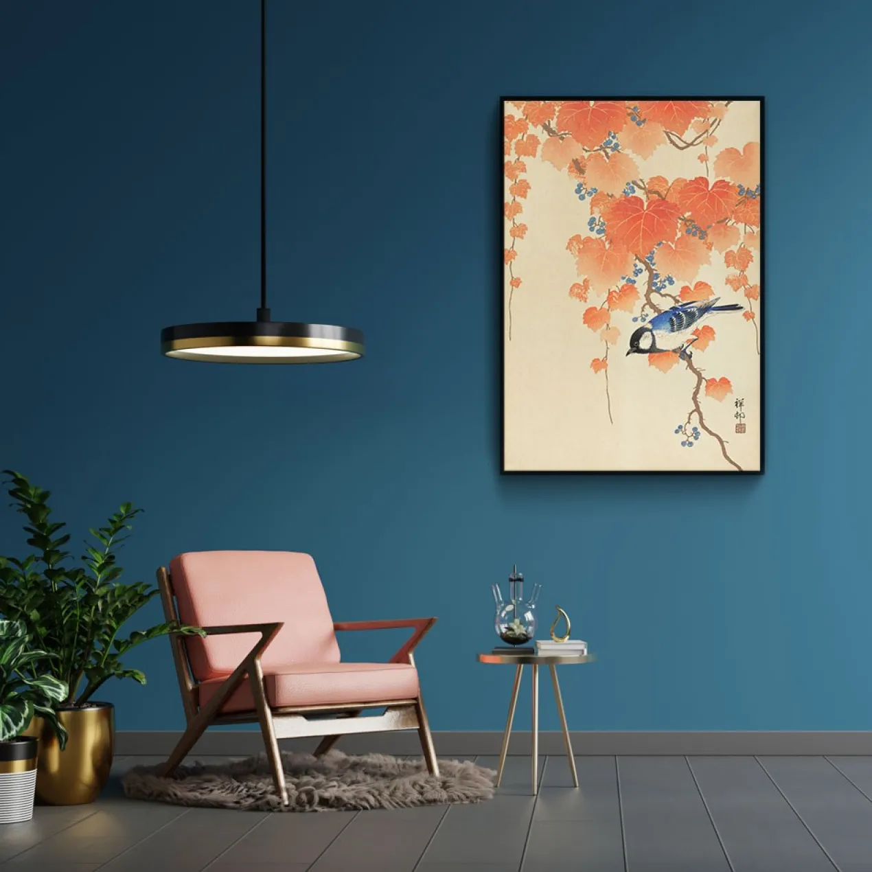 Walljar plexiglas schilderij - Ohara Koson - Great Tit On Paulownia Branch Plexiglas schilderij - 50 x 70 cm