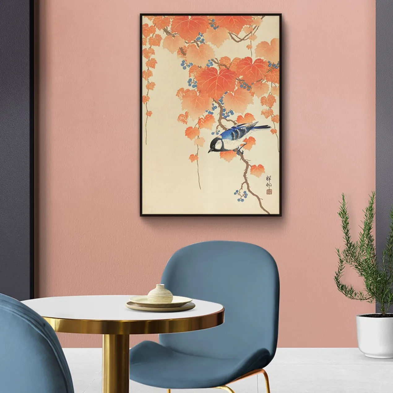 Walljar plexiglas schilderij - Ohara Koson - Great Tit On Paulownia Branch Plexiglas schilderij - 80 x 120 cm