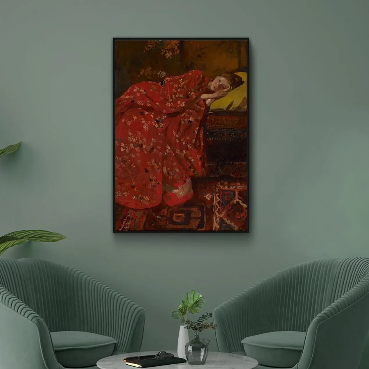 Walljar plexiglas schilderij - Breitner - Meisje In Rode Kimono Plexiglas schilderij - 50 x 70 cm