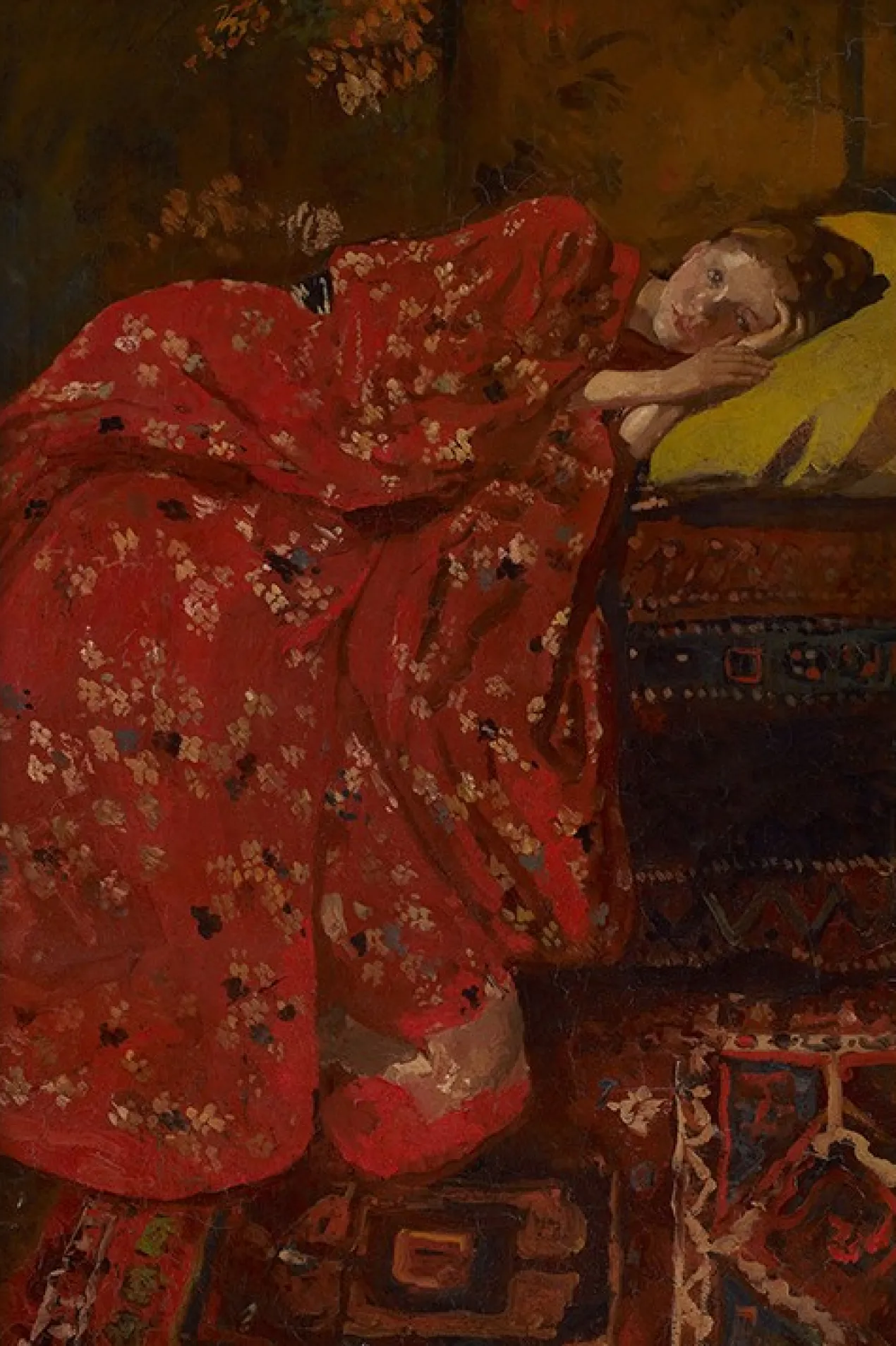 Walljar plexiglas schilderij - Breitner - Meisje In Rode Kimono Plexiglas schilderij - 70 x 100 cm
